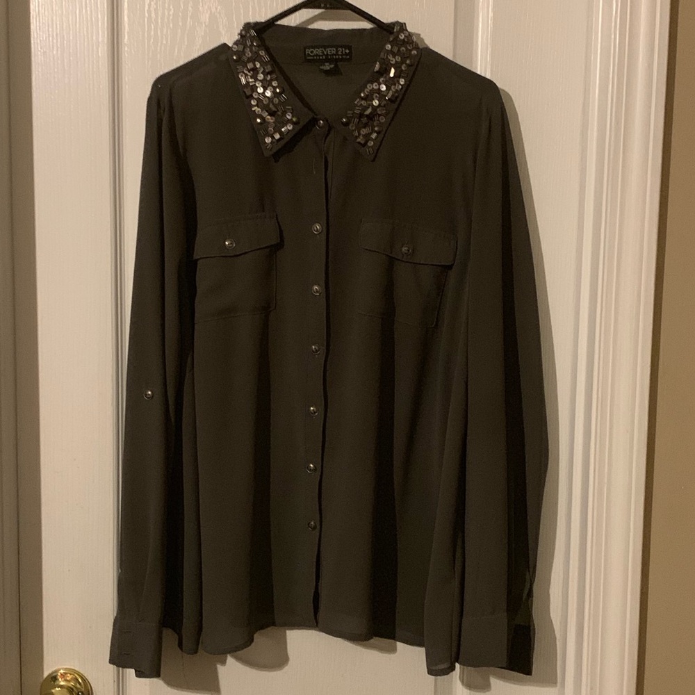 Sheer dazzled button down